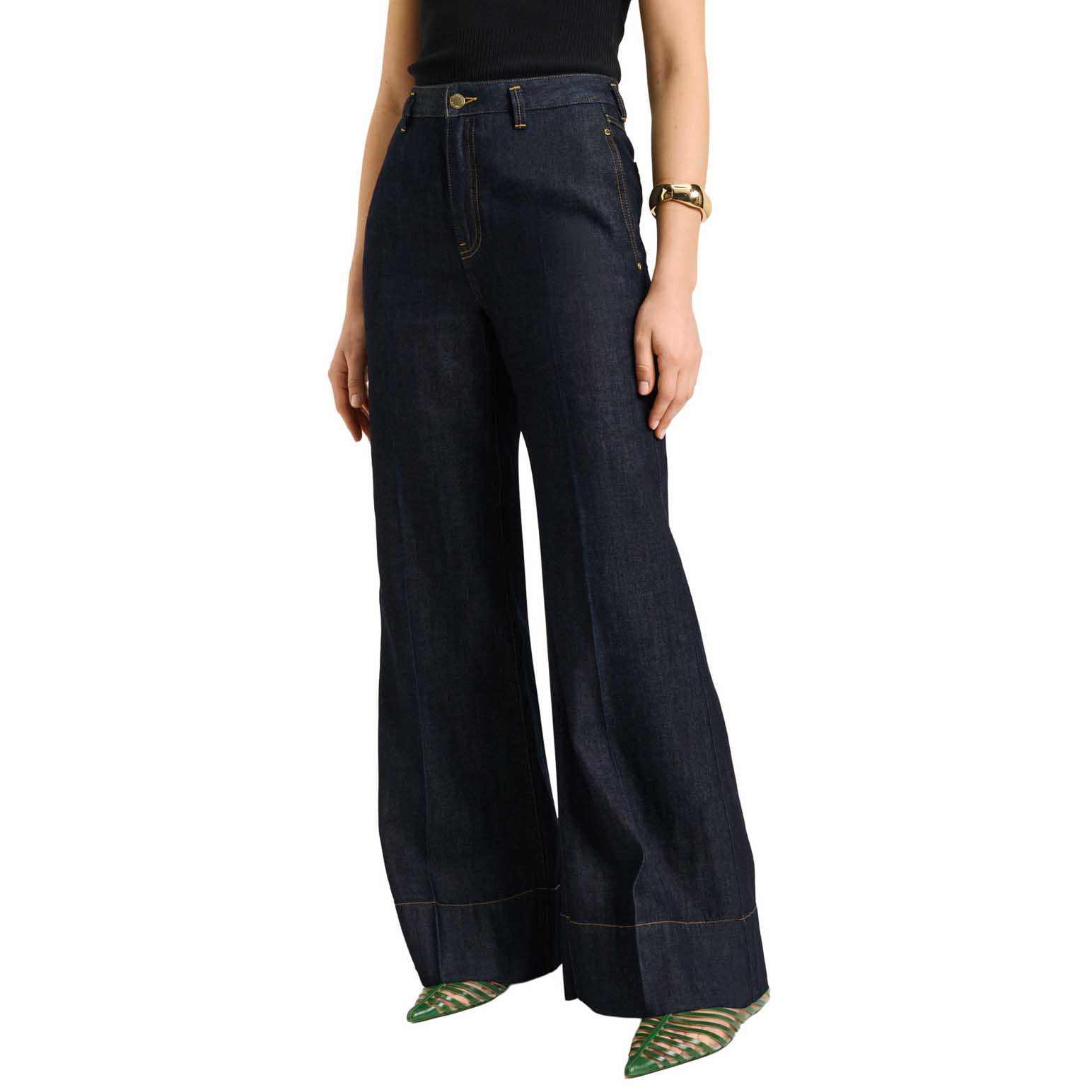 Veronika Maine Cotton Lyocell Pintuck Wide Cropped Jean